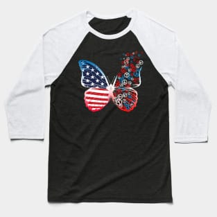 Patriotic Butterfly with Peace Signs 4th of July US Flag Baseball T-Shirt